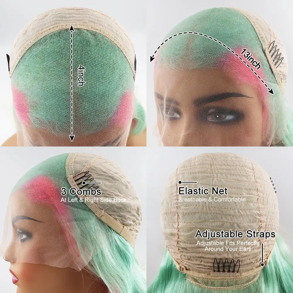 13x4 13x6 Pink Highlight Wig Remy Human Hair Green Body Wave 360 Lace Frontal Wig Transparent Lace Front Human Hair Wigs