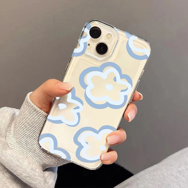 Blue Flower Painted Transparent Soft Phone Case Cover