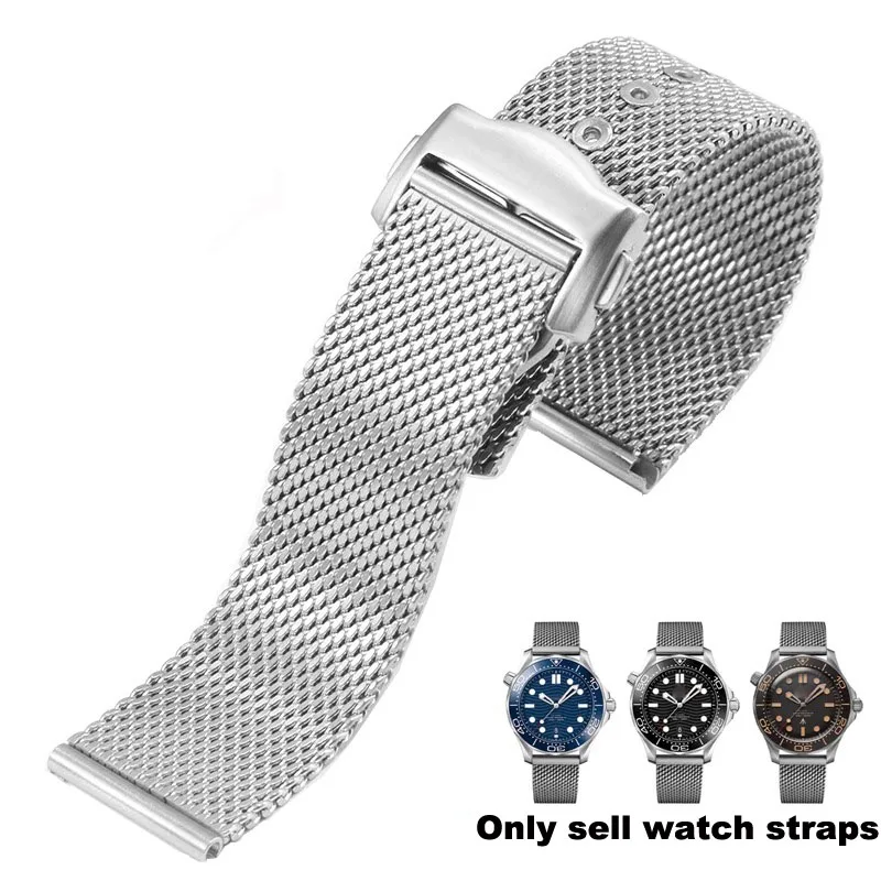 

High-end Titanium steel 20mm Chain Strap For Omega 007 Seamaster Diver 300 WatchBands Replace Milanese Stainless Bracelet
