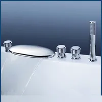 Brass Split  Style 3 Hole Basin Waterfall Faucet 5 Hole Waterfall Bathtub Faucet With Hand Shower Hot Cold Mixer Waterfall Tap 1