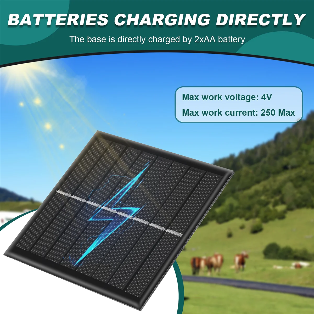 1W 4V Rechargeable AA Battery Solar Cell Charger Base 2xAA Batteries Charging Directly