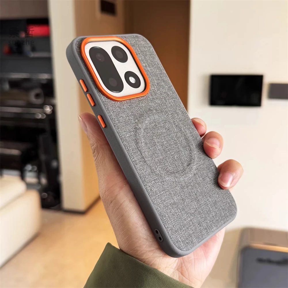 Luxury Magnetic PU Leather Cloth Texture Bumper Case with Wireless Charging and Shockproof Protection