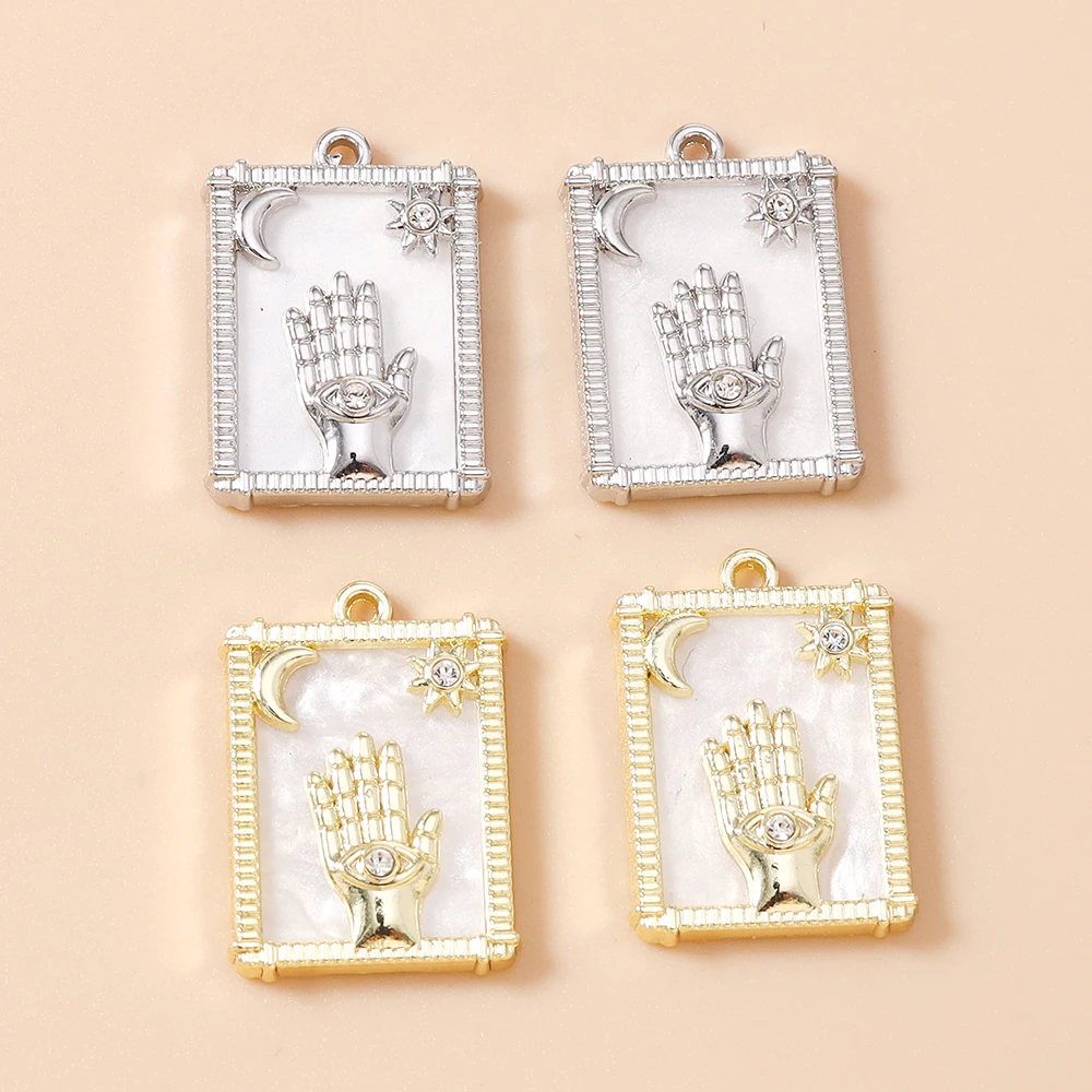 Leslie 5 Stück 15*21mm Mond-Stern-Hamsa-Hand-Anhänger für DIY Fatima-Hand-Ohrringe, Halsketten, Schmuckherstellung, Zubehör