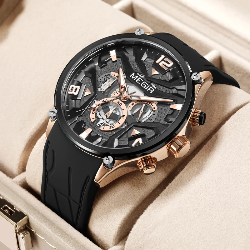 MEGIR New Quartz Wristwatch Top Brand Luxury Mens Watches Casual Waterproof Luminous Chronograph Watch For Men Date Clock