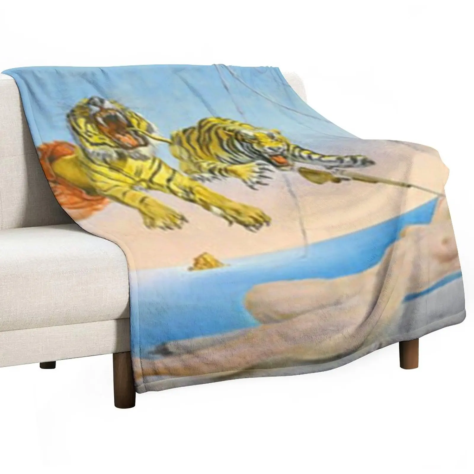 

Salvador Dali Tigers Throw Blanket Plaid on the sofa Plaid Furry Blanket