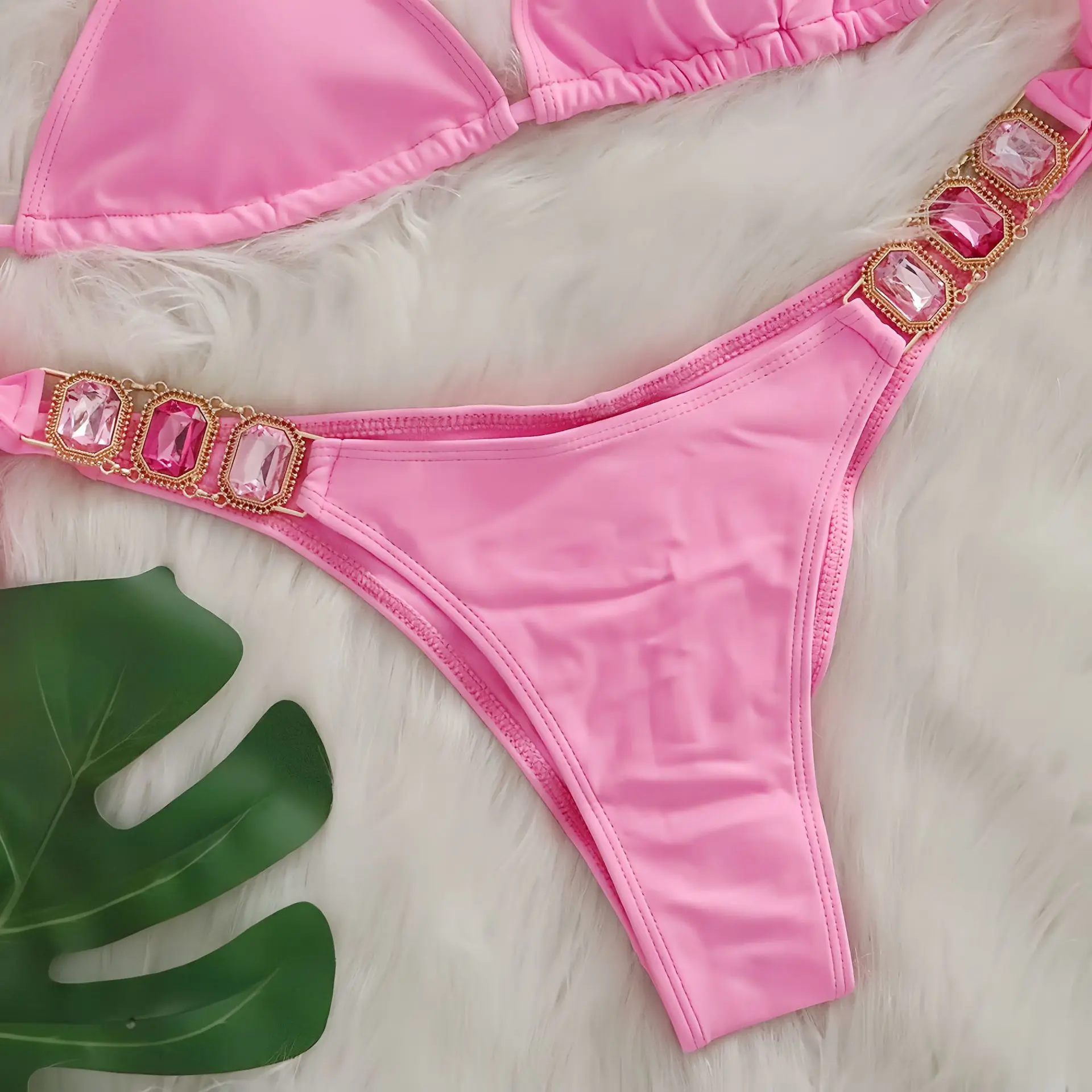 Rhinestone String Bikini - Womens Sexy 2 Piece Swimsuit for Beach Vacation