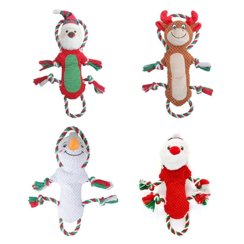 

C90D Christmas Dog Chewing Toy for Aggressive Chewer Pet Plush Toy Puppy Soft Teething Toy Lovely Dog Squeaky Toy Pet Supply