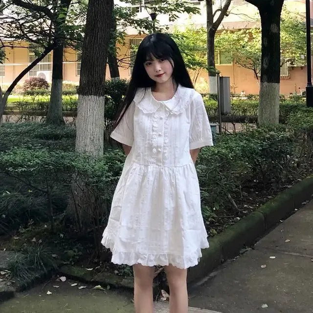 Vestido feminino fino estudantes diário a linha verão estilo coreano kawaii  retalhos moda simples casual puff manga retro acima do joelho - AliExpress