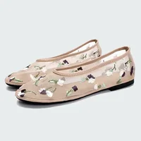 Hand Embroidered Flowers Designer Mesh Hollow Flats Ballet Shoes Women Summer Light Breathable Mary Jane Shoe Elegant Mules Shoe 1