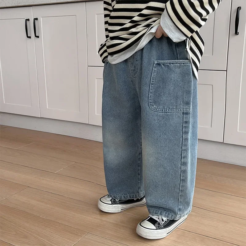 Boys Whiskered Casual Jeans, Childrens Spring Autumn New Pants, Small Medium Kids Trousers With Side Pockets for Daily Wear - 4