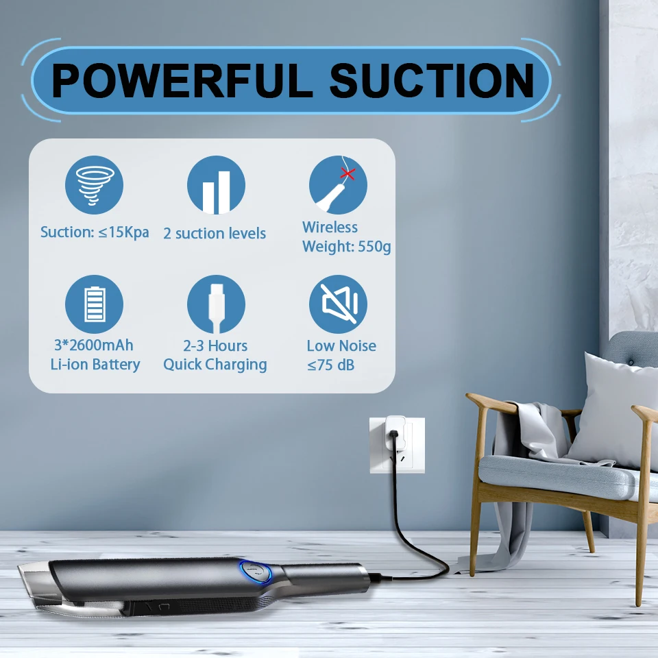 ACCEO 15000PA Car Vacuum Cleaner Handheld Auto Vacuum Home & Car Dual Use Mini USB Charging Home Desk Wireless Cleaner