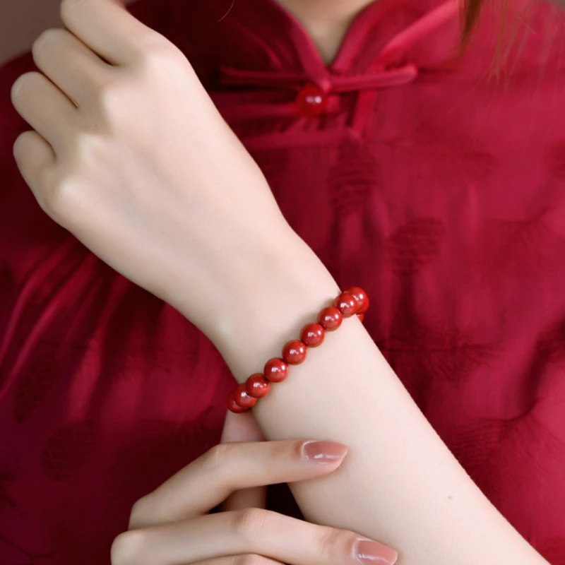 Natural Cinnabar Bracelet Female Male Genuine Purple Gold Sand Emperor Sandstone Raw Ore Scattered Beads Year of Fate Bracelet