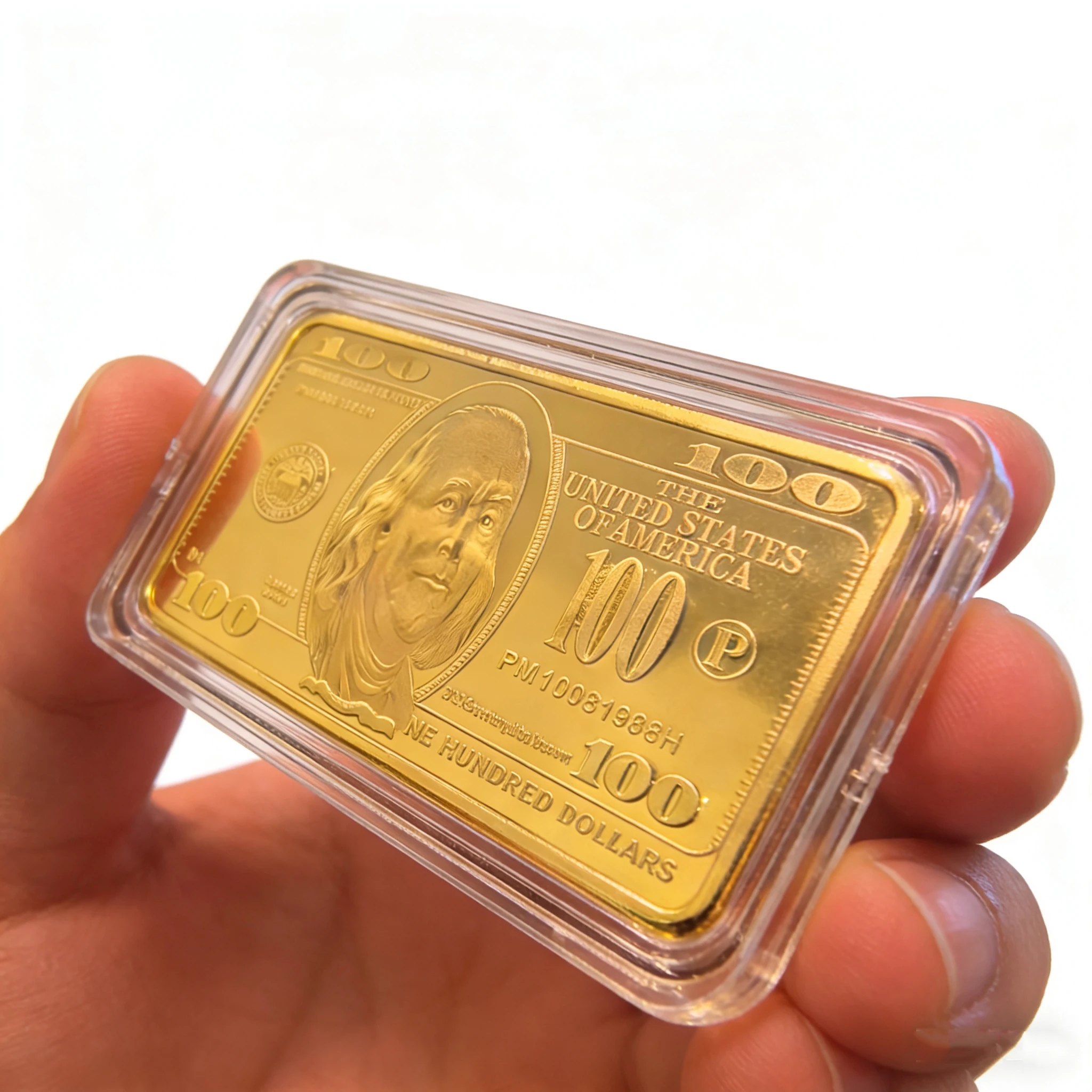 Gold Plated US Dollar Bill Commemorative Bar 1oz Collectible Souvenir 5&times;3cm Art Craft Gift for Coin Enthusiasts