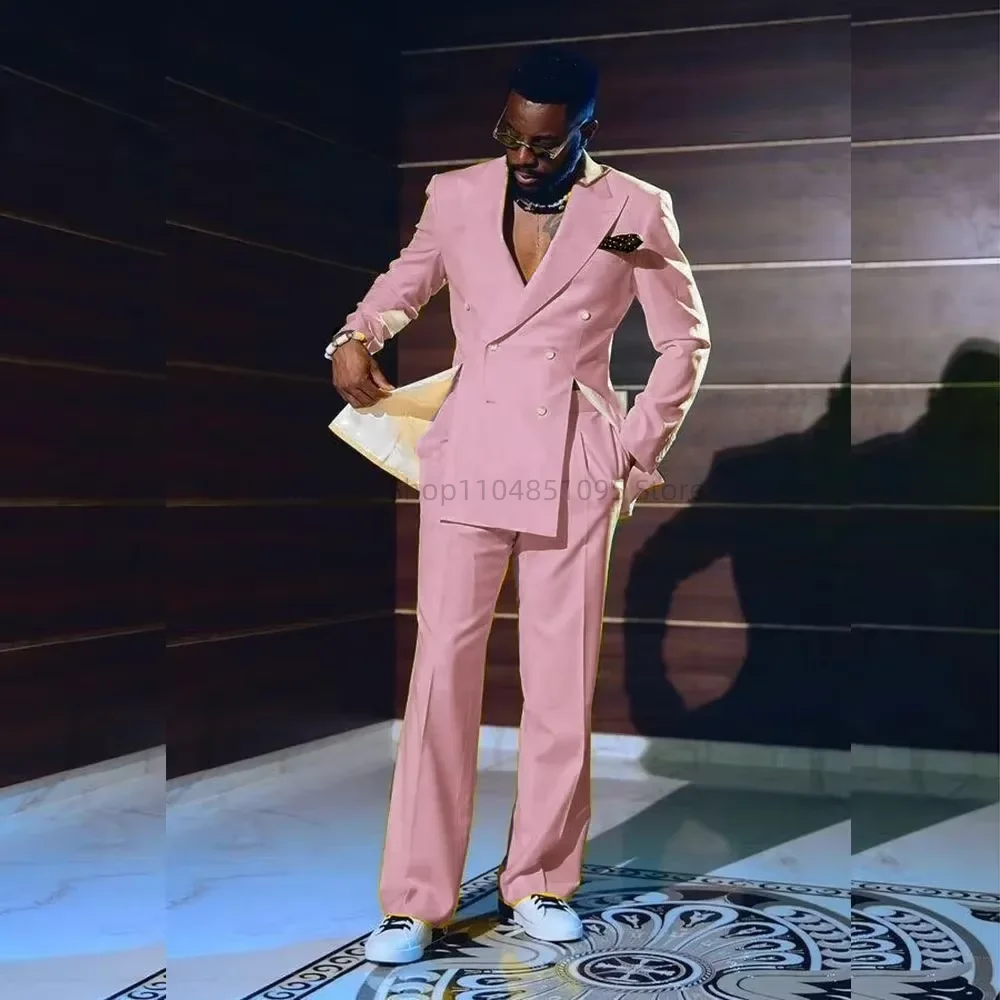 2 Pieces Men's Wedding Suits Set Formal Business Peak Lapel Double Breasted Blazer Trousers Elegant Prom Outfit for Groomsmen