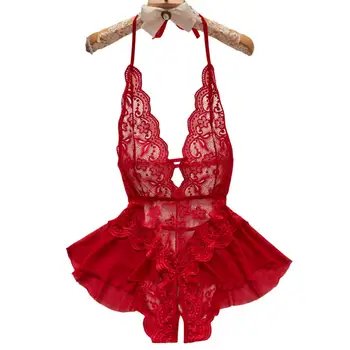 Lace Up Halter Deep V Babydoll Dress Backless Hollow Out Women Date Night Outfit