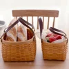 Woven Picnic Basket Multipurpose Totes Gifts Baskets Bamboo Chip Storage Basket With Handle Food Sundry Container Organizer 3
