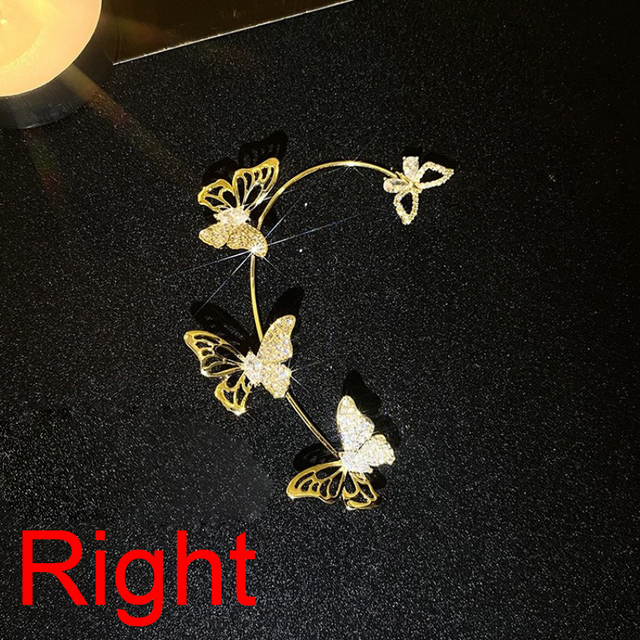 Hollow Butterfly Earrings Fashion Exquisite Single Ear Hook Women Girls Metal Rhinestones Ear Cuff Crystal Jewelry Gift