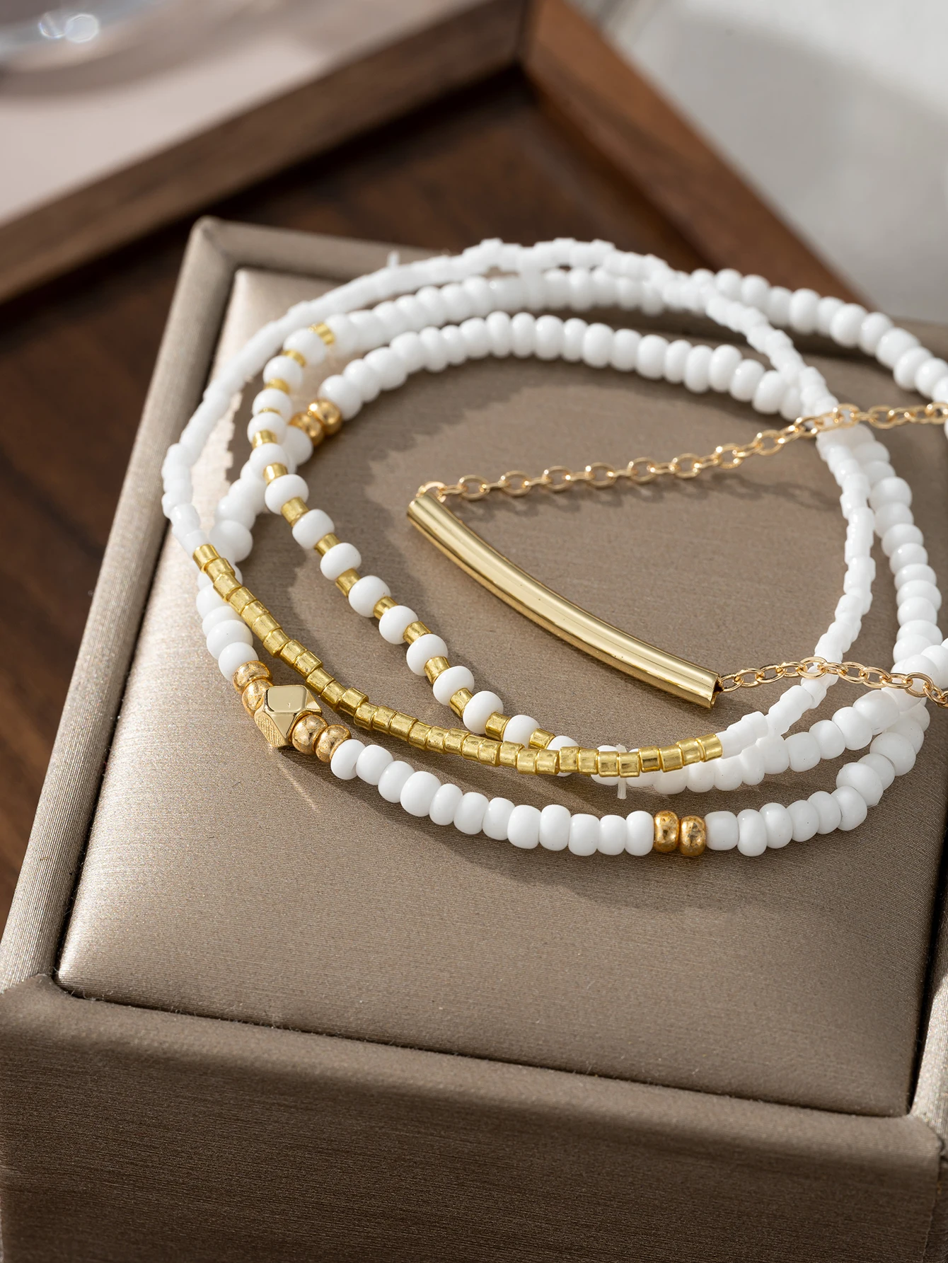 4PCS Thin Tube Beads Bracelet Set Womens Party Holiday Jewelry