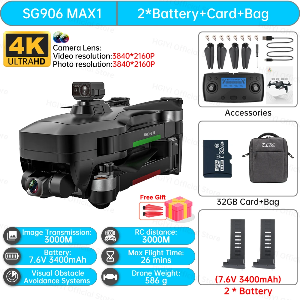 gopro drone HGIYI SG906 MAX2 5000mAH GPS Drone 4K Professional Camera with 3-Axis Gimbal 360 Obstacle Avoidance 906 MAX Brushless Quadcopter best drone with camera Camera Drones