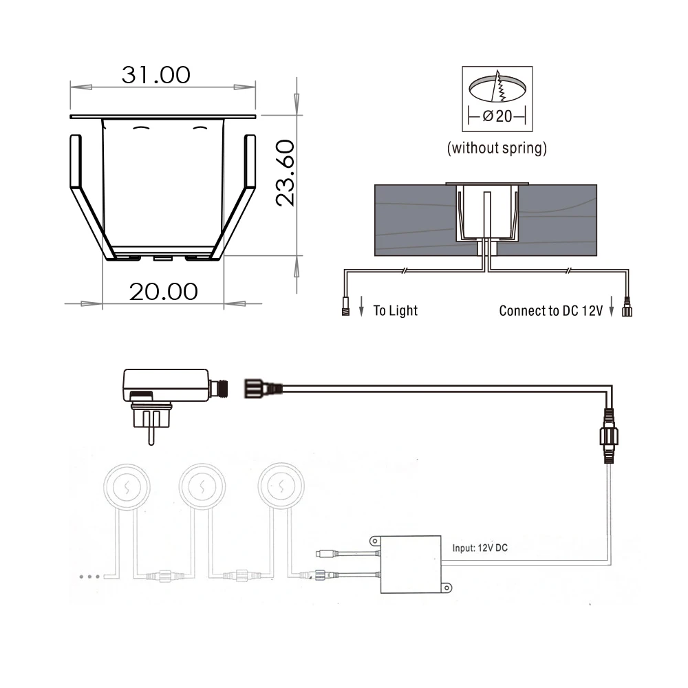20 Pcs RGB IP67 Waterproof DC12V Low Voltage LED Deck Light Garden inground Light Stainless Steel Staircase Landscape