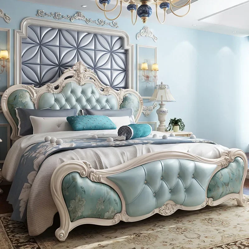 Master Headboard European Double Bed Frames Queen Princess Luxury Girl Double Bed Storage Wooden Muebles Para Dormitorio Home