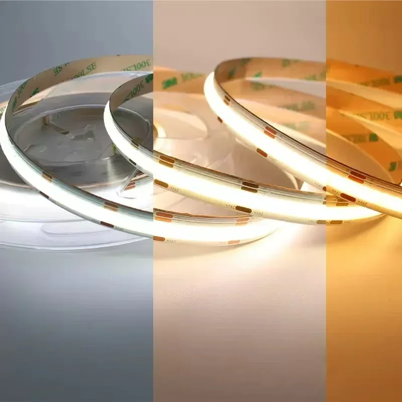 24V Dimmable 3 Color CCT COB LED Strip Light 8mm 10mm Width 2700K To 6500K Color-Changing LED Tape Linear Double Color RA90