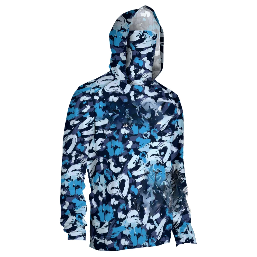 Fishing Hoodie Shirts Long Sleeve Fishing Clothing With Mask Uv Neck Gaiter Men\'s Breathable Angling Jersey