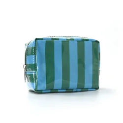 Chic Striped Mini Makeup Bag with Zipper - Stylish Cosmetic Pouch (Blue Green)
