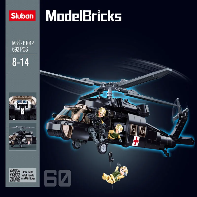 

Sluban Building Block Toys Morden Army B1012 UH-60 Black Hawk Combat Helicogyre 692PCS Bricks Compatbile With Leading Brands