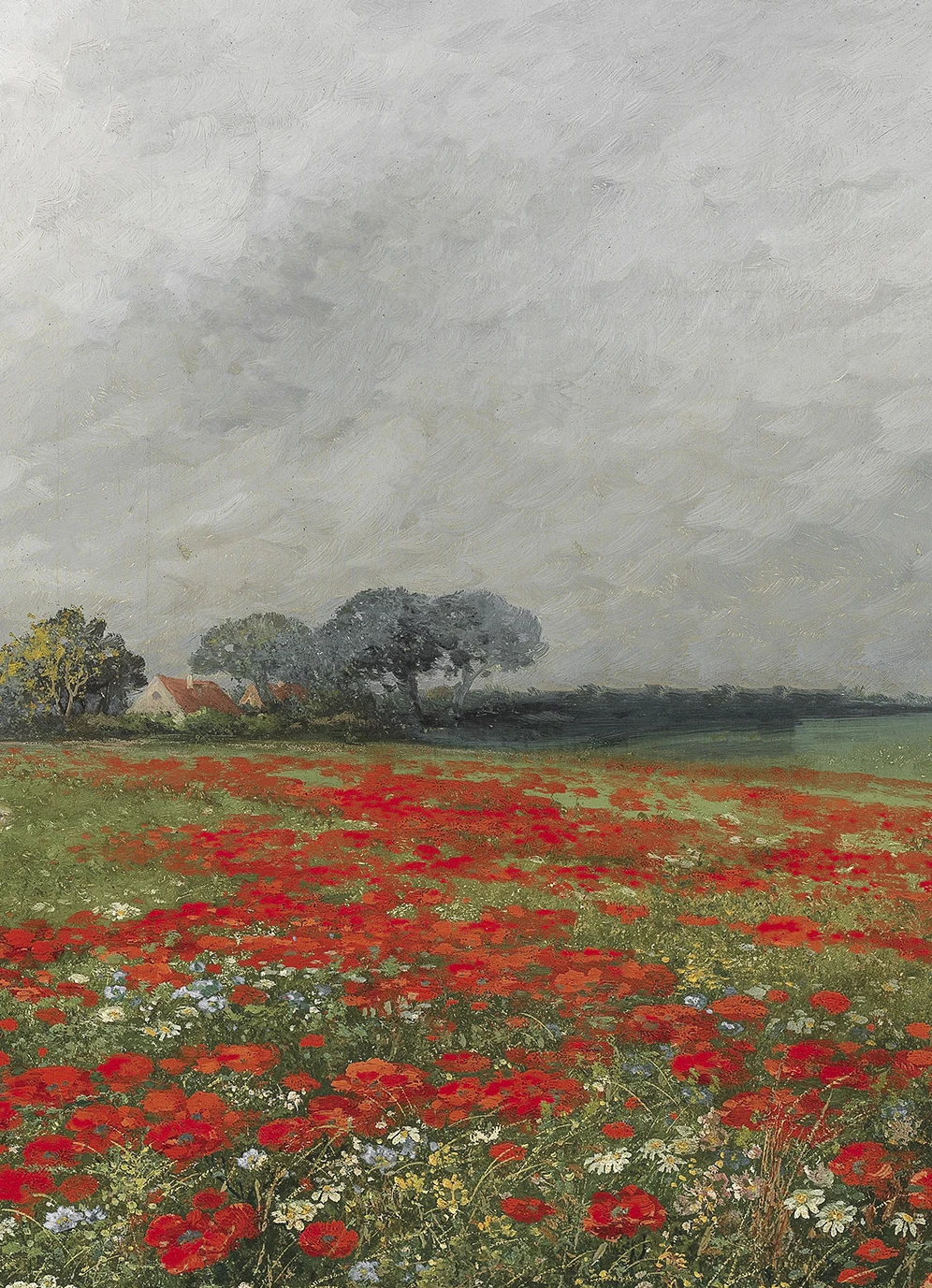 Wildflower Field Canvas Painting - Neutral Landscape Art for Farmhouse Living Room Decor