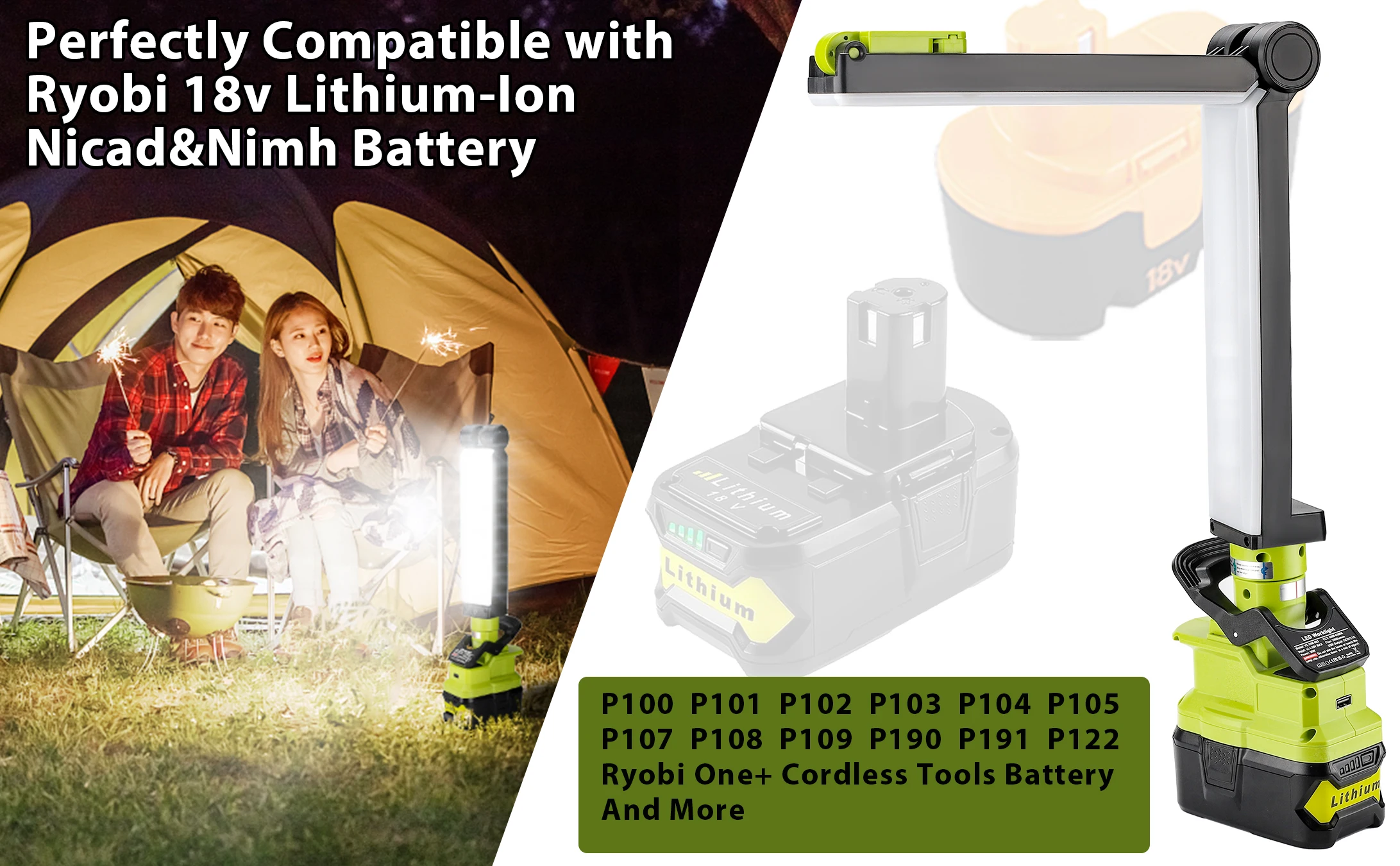 Cordless LED Work Light for Ryobi 18v Battery 30W 2400LM FloodLight Outdoor Flas
