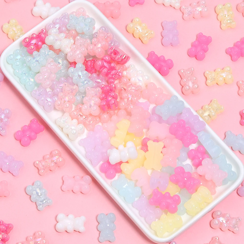 50개/세트 젤리 컬러 작은 곰 아크릴 비즈 귀여운 루즈 스페이서 비즈 쥬얼리 만들기 DIY 소녀 목걸이 팔찌 선물