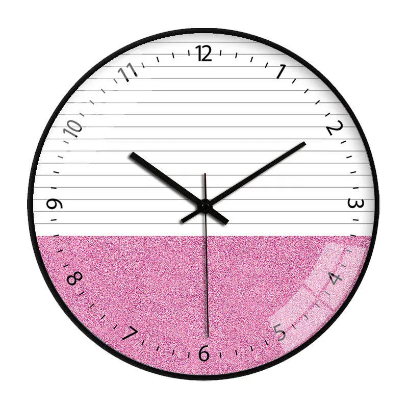 Wood Grain Simple Black Punch-free Wall Clock Golden Mute Cartoon Glass Clock Color:128H;Sheet Size:14 inch (35cm)