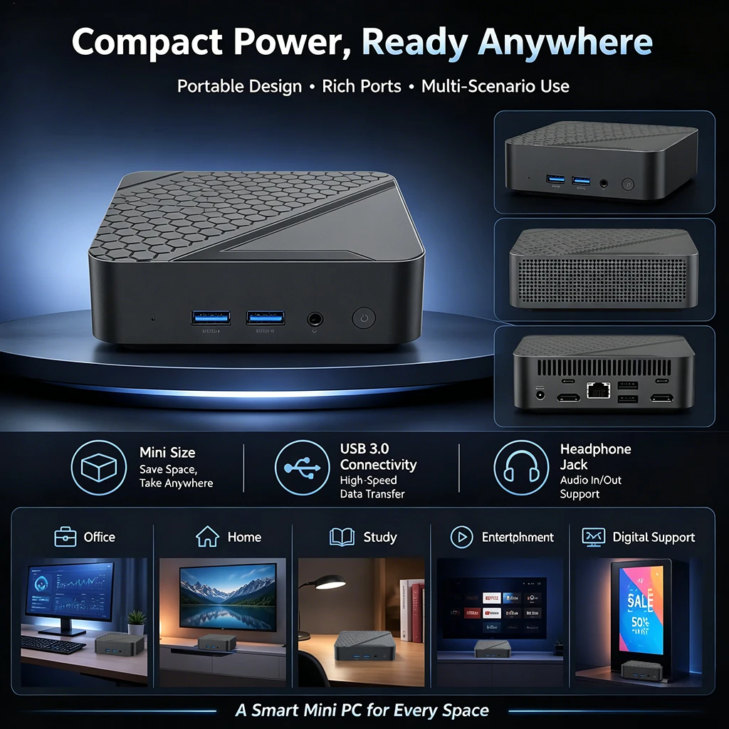 새로운 미니 PC 휴대용 인텔 N150 고성능 1TB/2TB SSD WiFi6 16GB 램 데스크탑 사무용 게이밍 PC