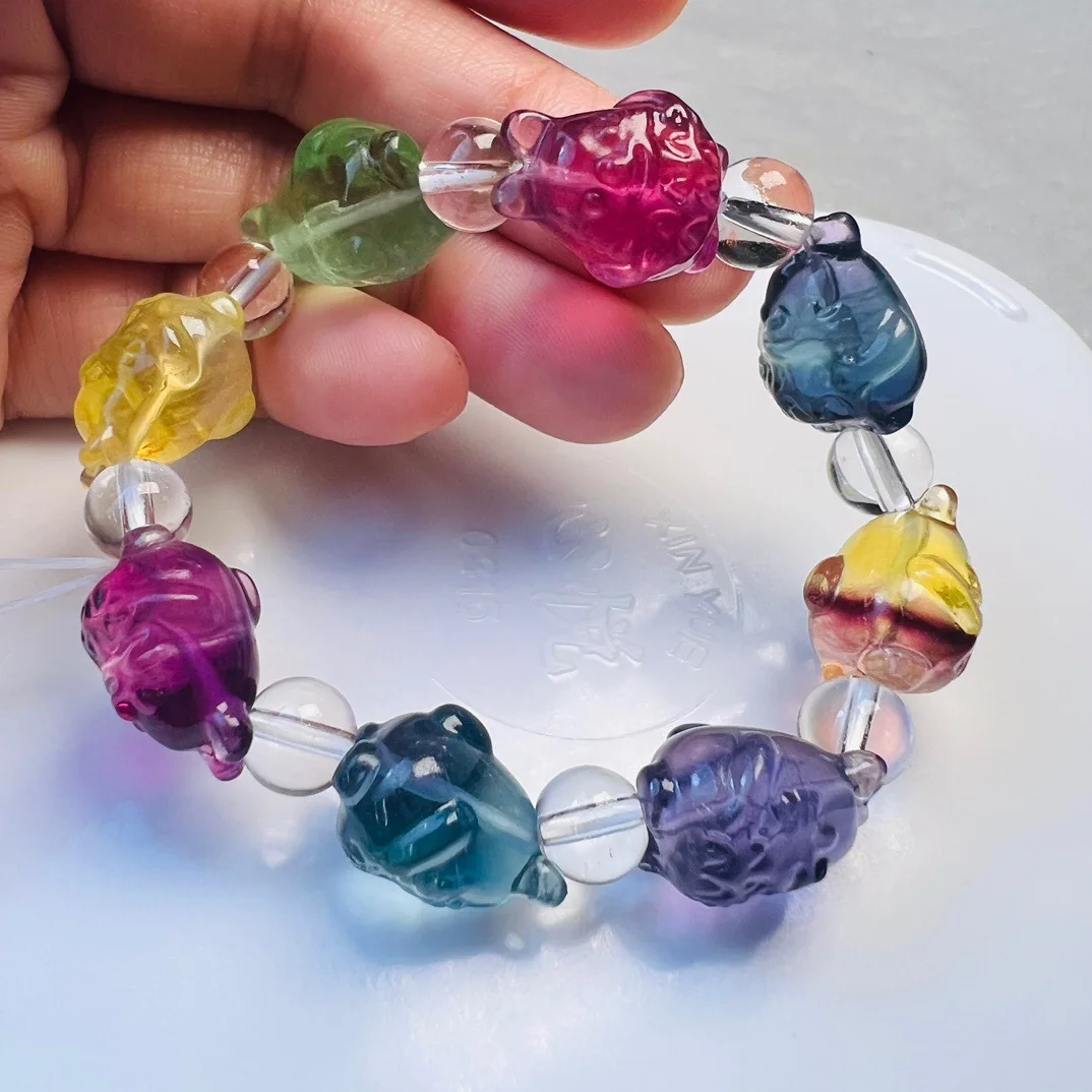 

1 Pc Fengbaowu Natural Rainbow Fluorite Chinchilla Bracelet Reiki Healing Stone Fashion Jewelry Gift For Women Men