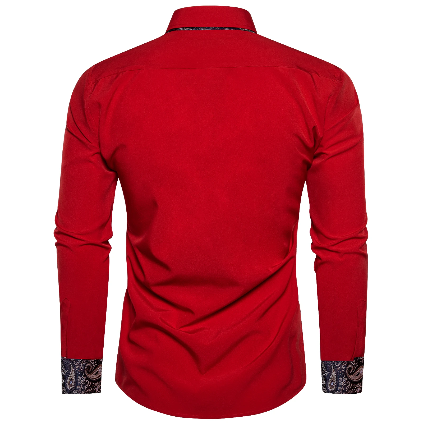 Long Sleeve Shirt Men Casual Shirt DiBanGu Men Shirt Long Sleeve Red Solid Blue Paisley Color Contrast Fashion Dress Shirt for Men Button-down Collar Clothing