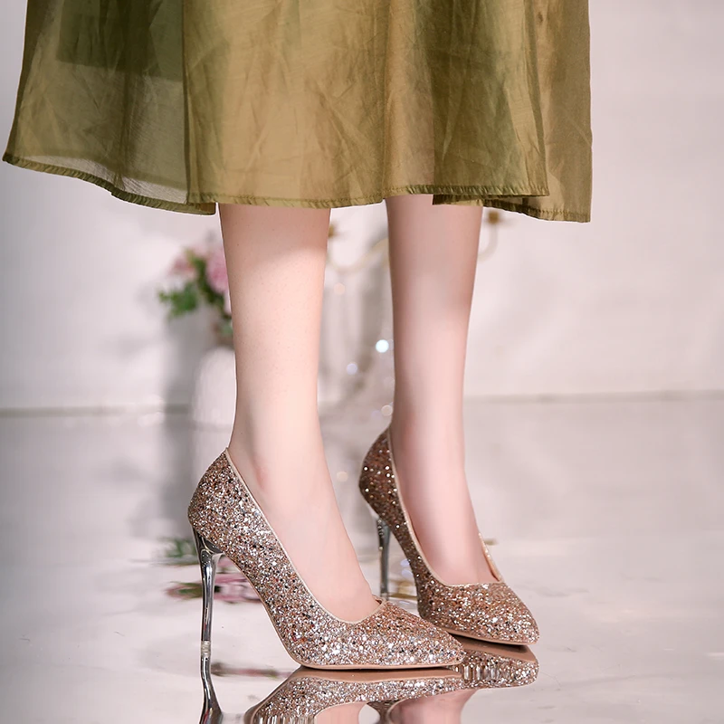 

Ladies Extra Thin High Heels Autumn Women's Pumps Sexy Pointed Single Shoes Luxury Crystal Bling Pump Female Shallow Dress Shoes