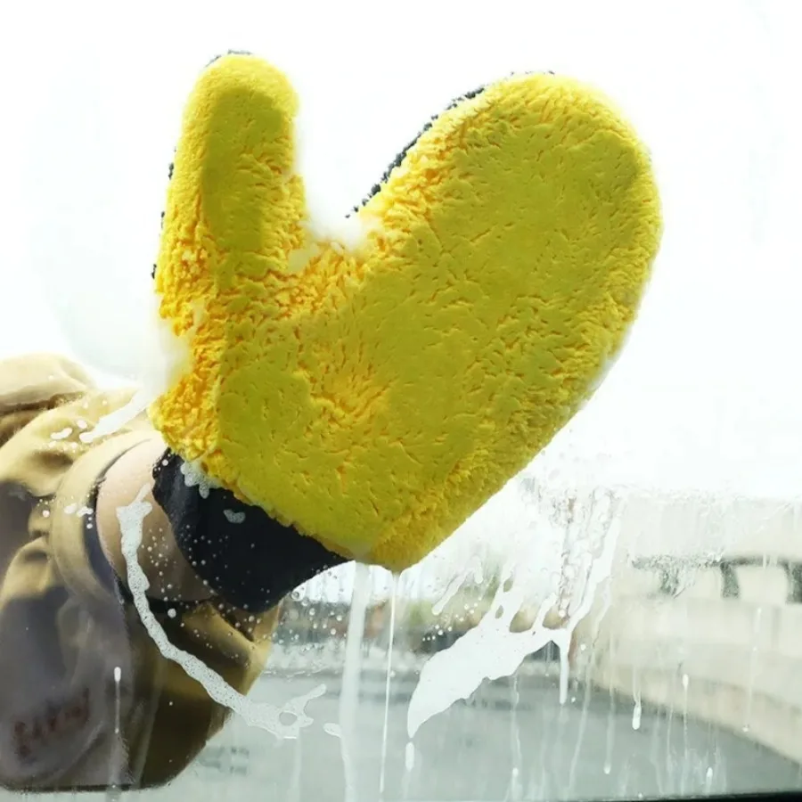 Car Wash Glove Brush Thick Double-faced Microfiber Coral Fleece Gloves Car Cleaning Mitt Auto Wax Detailing Care Brush