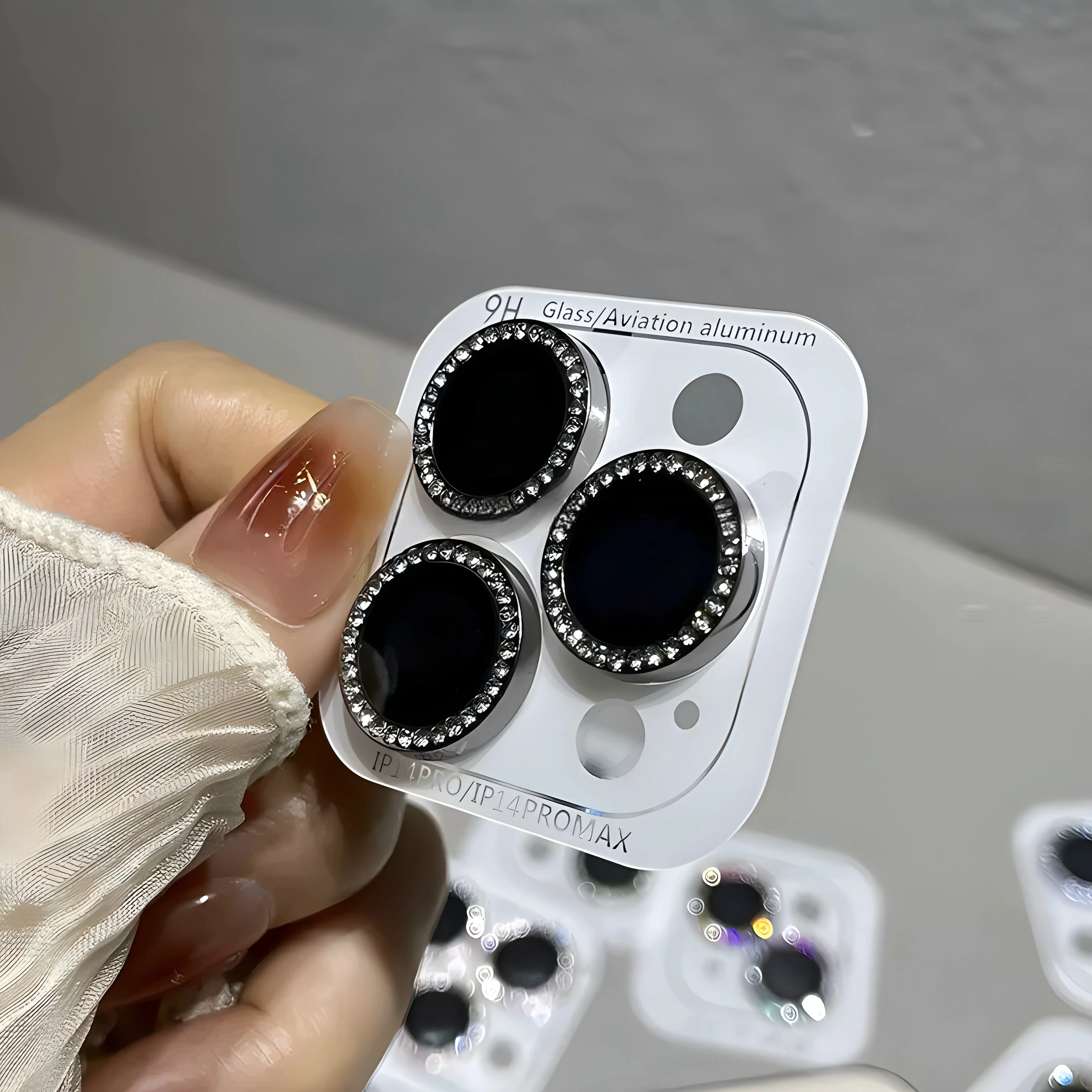 Diamond Flash Glitter Brick Camera Lens Protector with Metal Ring Finish