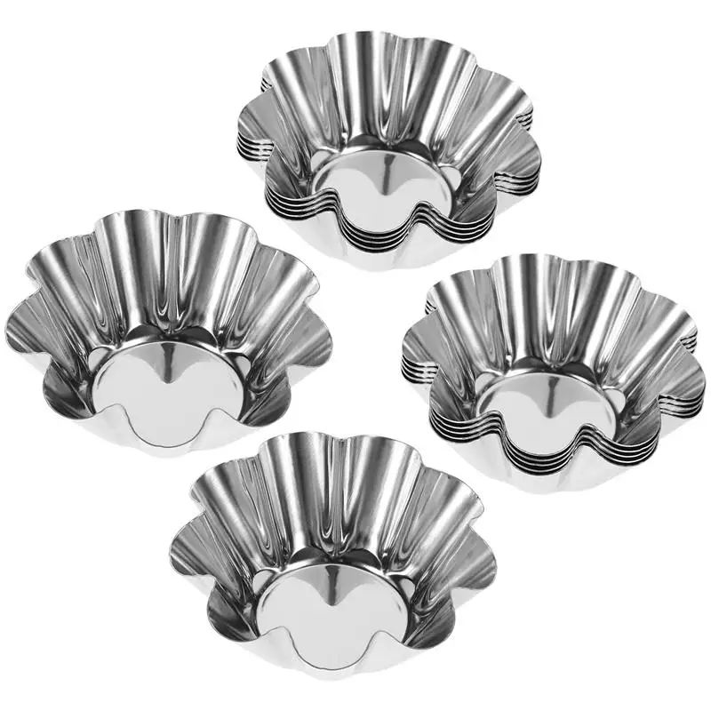 Nonstick Ripple Aluminum Alloy Egg Tart Mold 12pcs Flower Shape Reusable Cupcake and Muffin Baking Tartlets Pans Moulds Kitchen cake mold