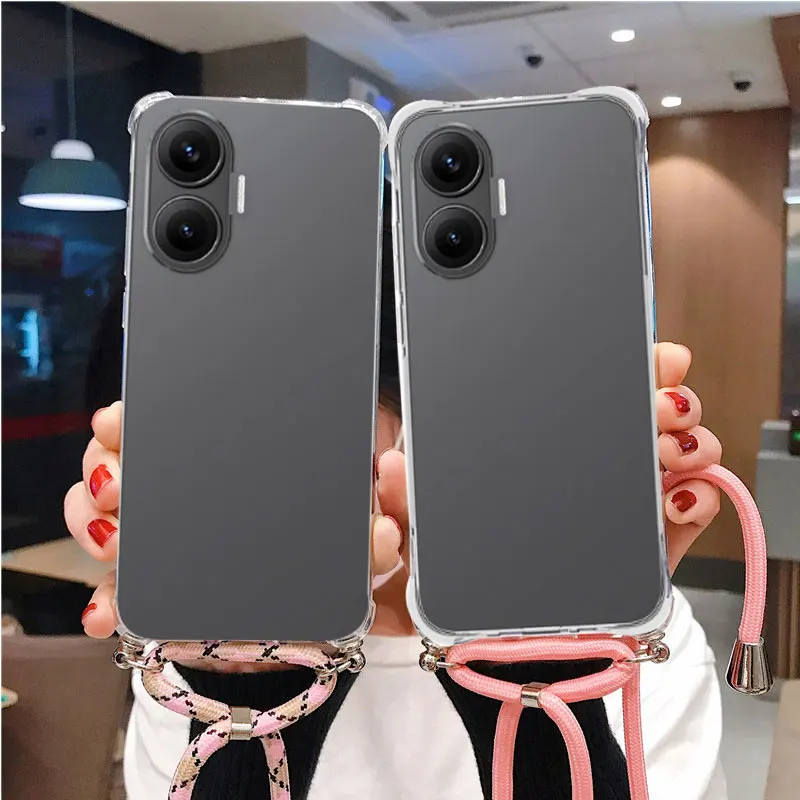 Crossbody Necklace Lanyard Phone Case with Shockproof Airbags and Clear Soft TPU Back Cover