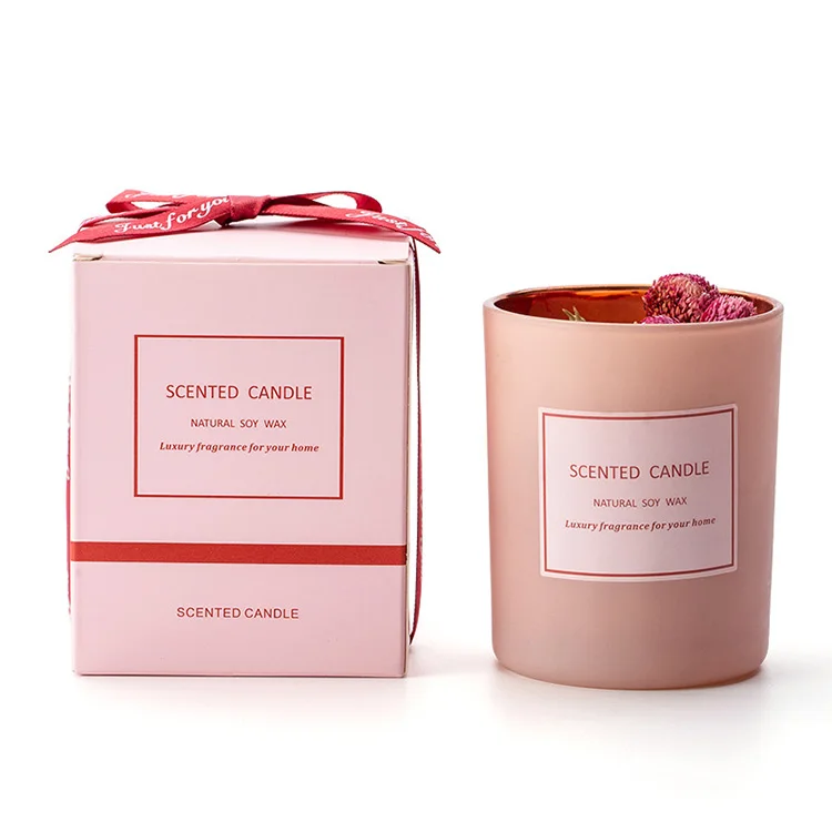 HomeFragranceMattePinkCandleJarDriedFlowerAromatherapyCandle