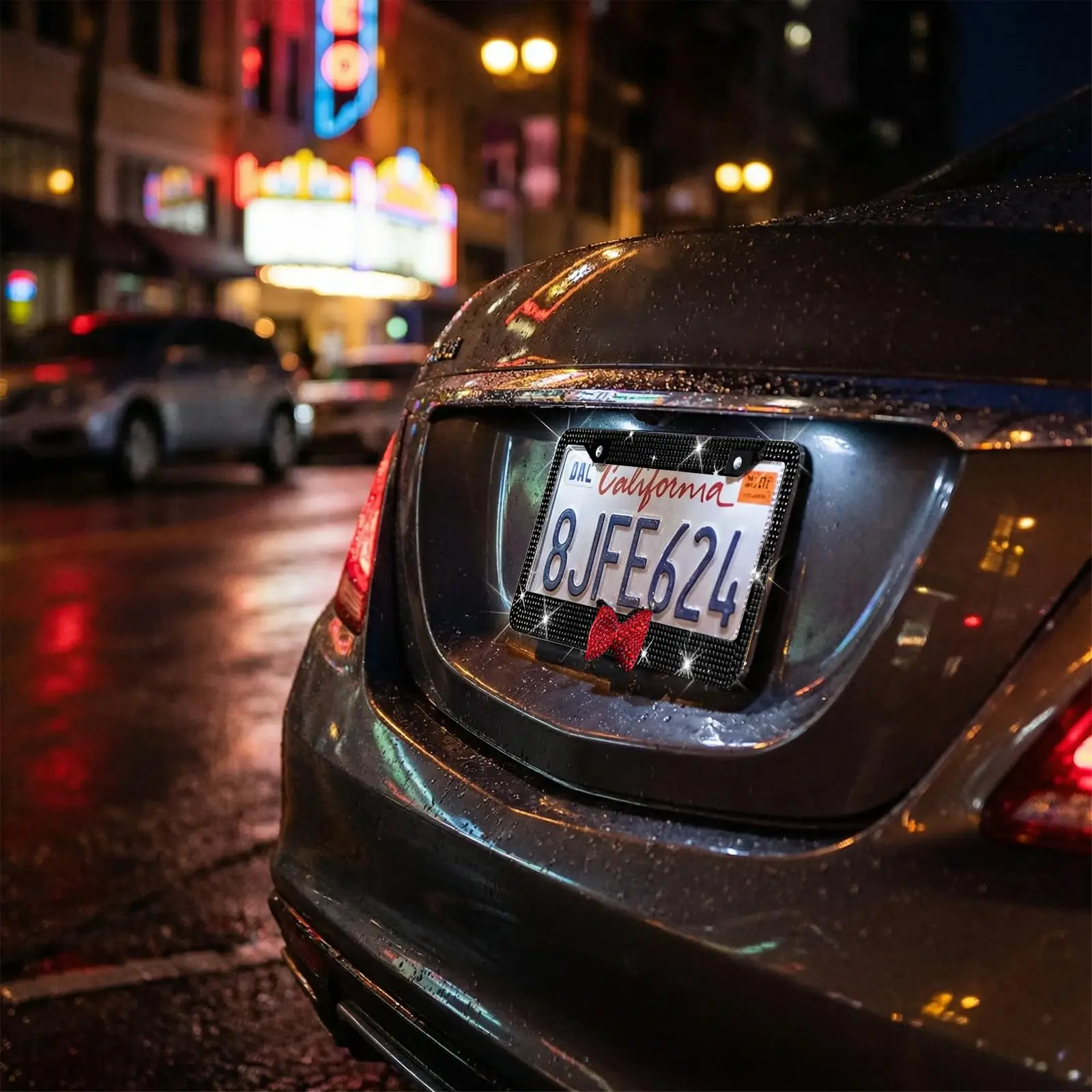 번호판 프레임 세트, 장 블링 스타일 커버(리본 장식 포함) 및 차량용 장착 하드웨어