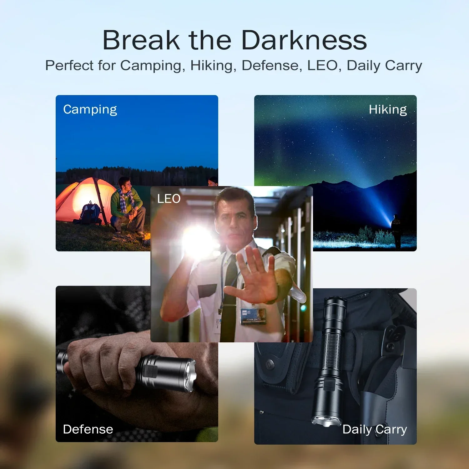 Rechargeable Tactical Flashlight with 18650 Battery for Camping