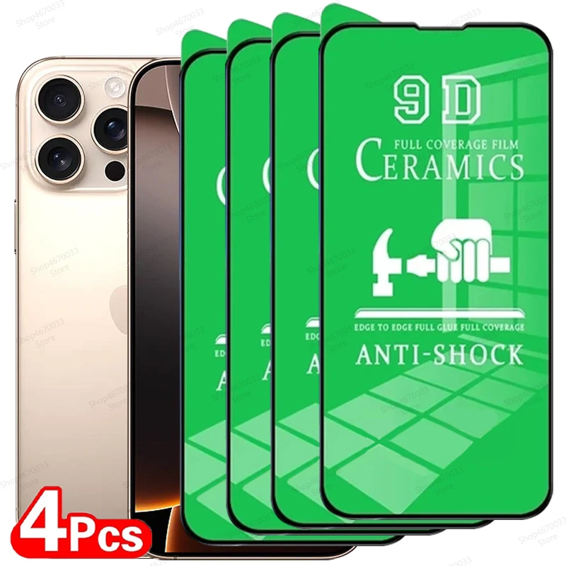4PCS Clear Ceramic Film For iPhone 17 16 15 14 11 13 12 Pro Max Air 16e 15 14 16 Plus 13 12 Mini XS Max XR X 8 Screen Protector