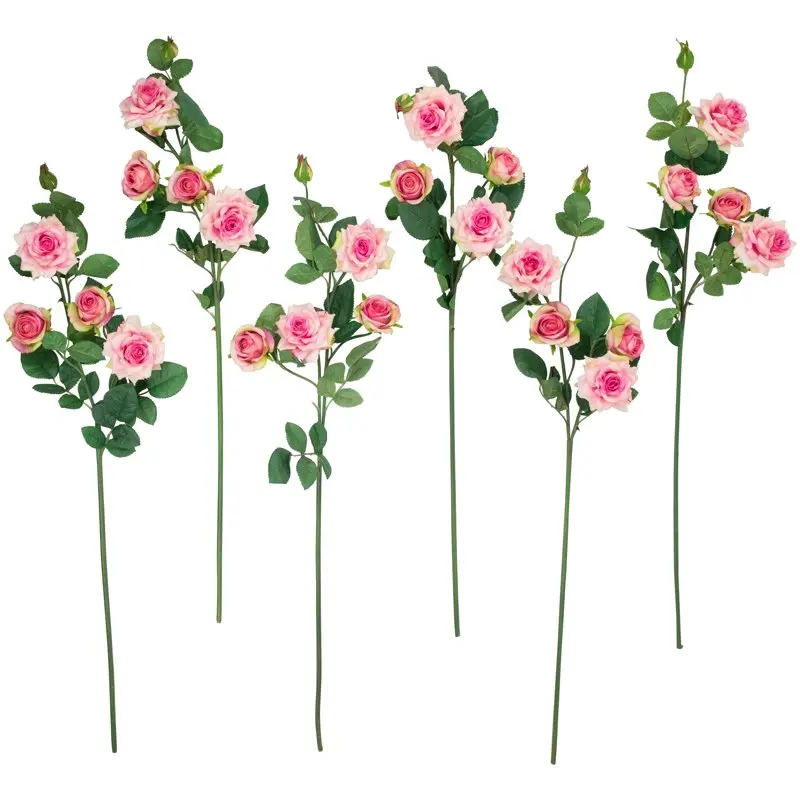 

of 6 Coral Pink Life Like Artificial Rose Floral Sprays 35"