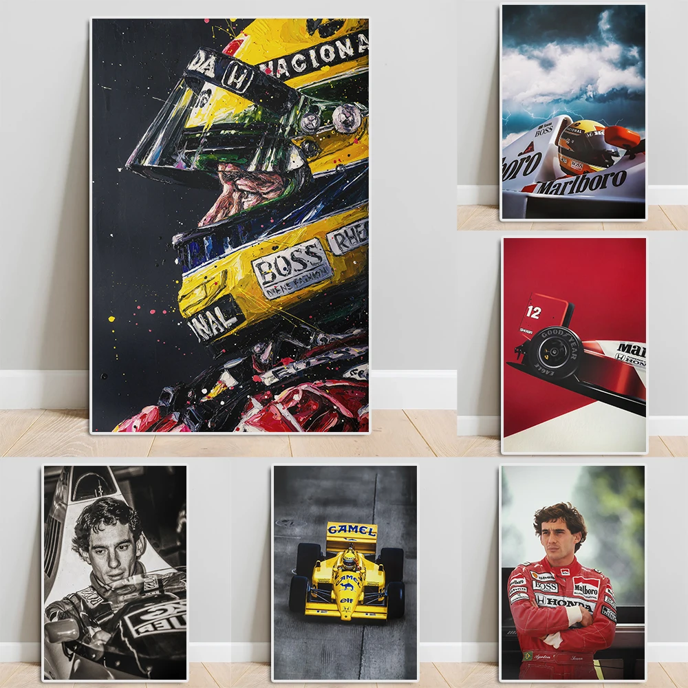 Formula Legend Racer Senna Portrait Canvas Painting Vintage Racing Grand Prix Poster Supercar Wall Art Gaming Room Home Decor