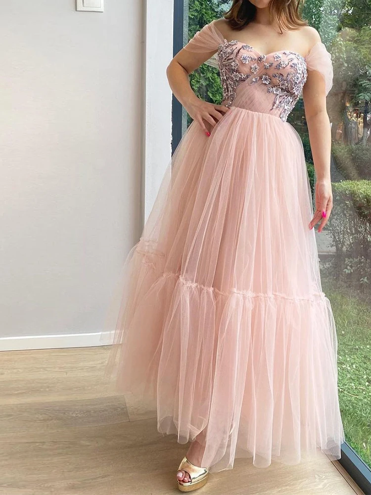 

2024 Sexy Tulle Homecoming Off Shoulder Sweetheart With Lace Appliques Occasion Evening Formal Party Dress Robe De Soirée