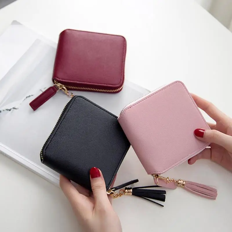 

New Fashion Tassel Pendant Small Wallet Women Coin Purses Female Zipper Leather Wallet Money Holders Wallets Clutch Bag portfel