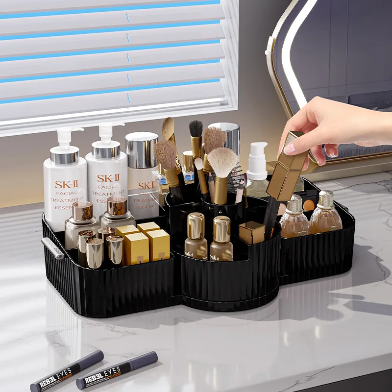 New 360° Rotating Makeup Brush Holder Cosmet Storag Box Luxury Makeup Organiser Lipsticks Make Up Container Vanity Organizer Box 2